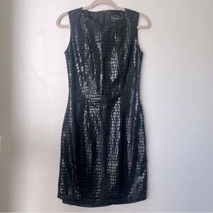 Vintage 90s Y2K Selene Sport Black Faux Croc Sleeveless Sheath Dress 6